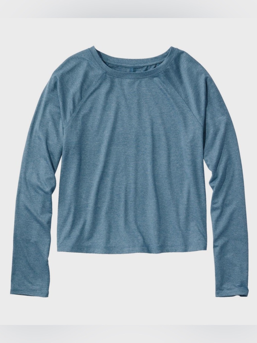 EUC LL Bean Womens Movement Long Sleeve Essential Tee Boxy Crop Heather Blue M
